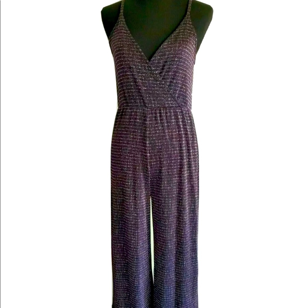 Wild Fable Strappy V Neck Disco Rainbow Black Soarkle Stripped Jumpsuit NWOT